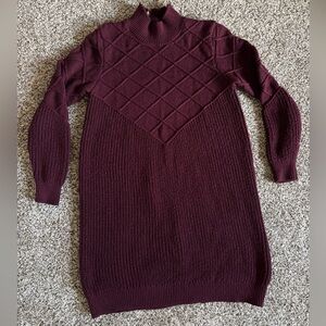Stitchdrop Women’s Sweater Dress XS Burgundy Diamond Knit Mock Neck Long Sleeve